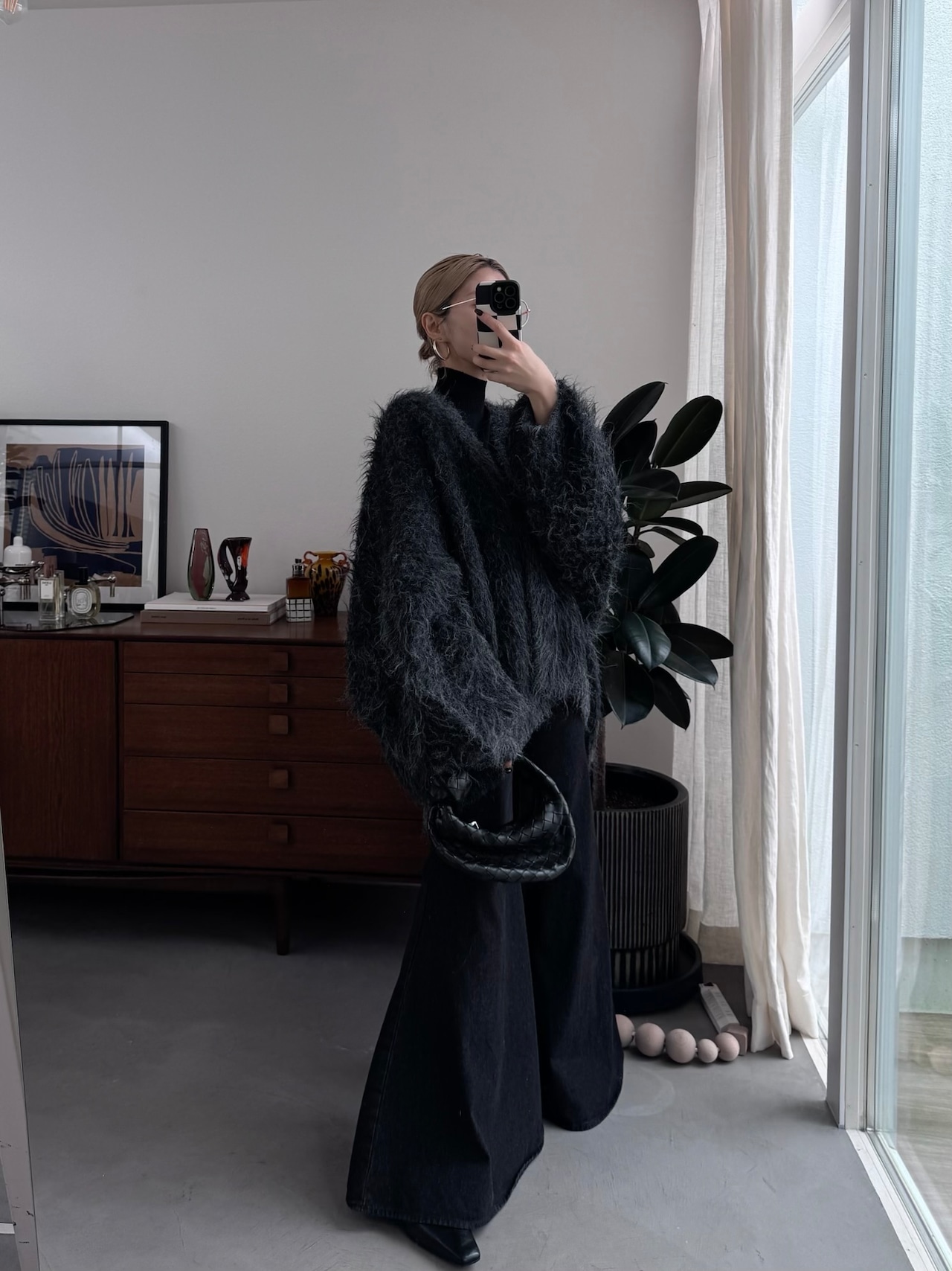 MOKE MOKE shaggy over knit CD/black