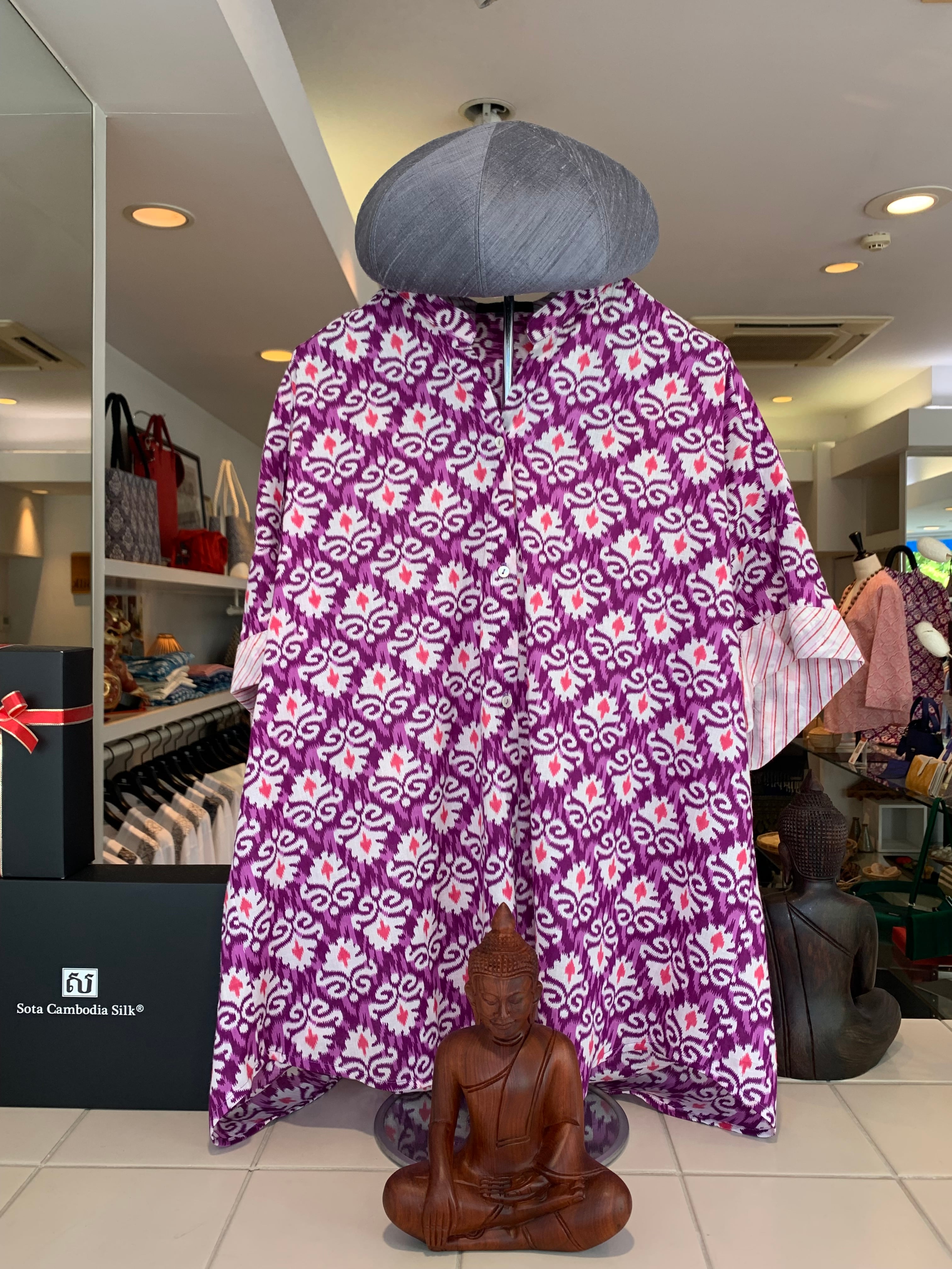 シャツ インド綿 手作り ピンク 涼しい ハンドメイド ブロックプリント