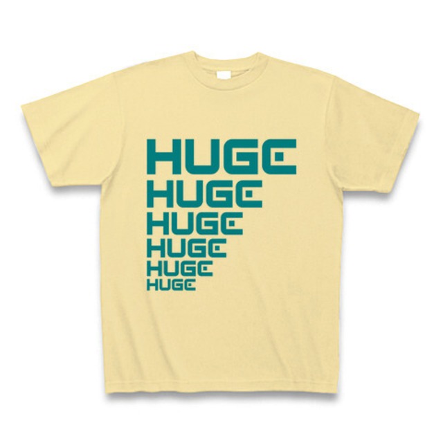 MR.HUGE LINE HUGE ROGO（ライン HUGE ロゴ）PRINTED Tシャツ　ナチュラルイエロー×グリーン