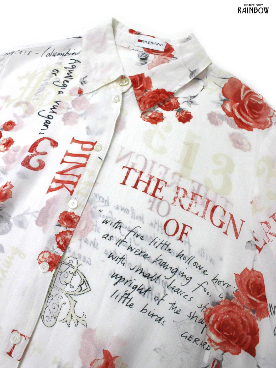 古着 FABIANI 花柄 シフォン シャツ 赤 ベージュ (ttu2405044)