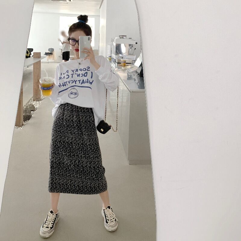 洋風エイジリダクションセーターハイウエストヒョウ柄スカートツーピース女性2020秋新作スモール気質スーツ ブラックストロベリース19518431249