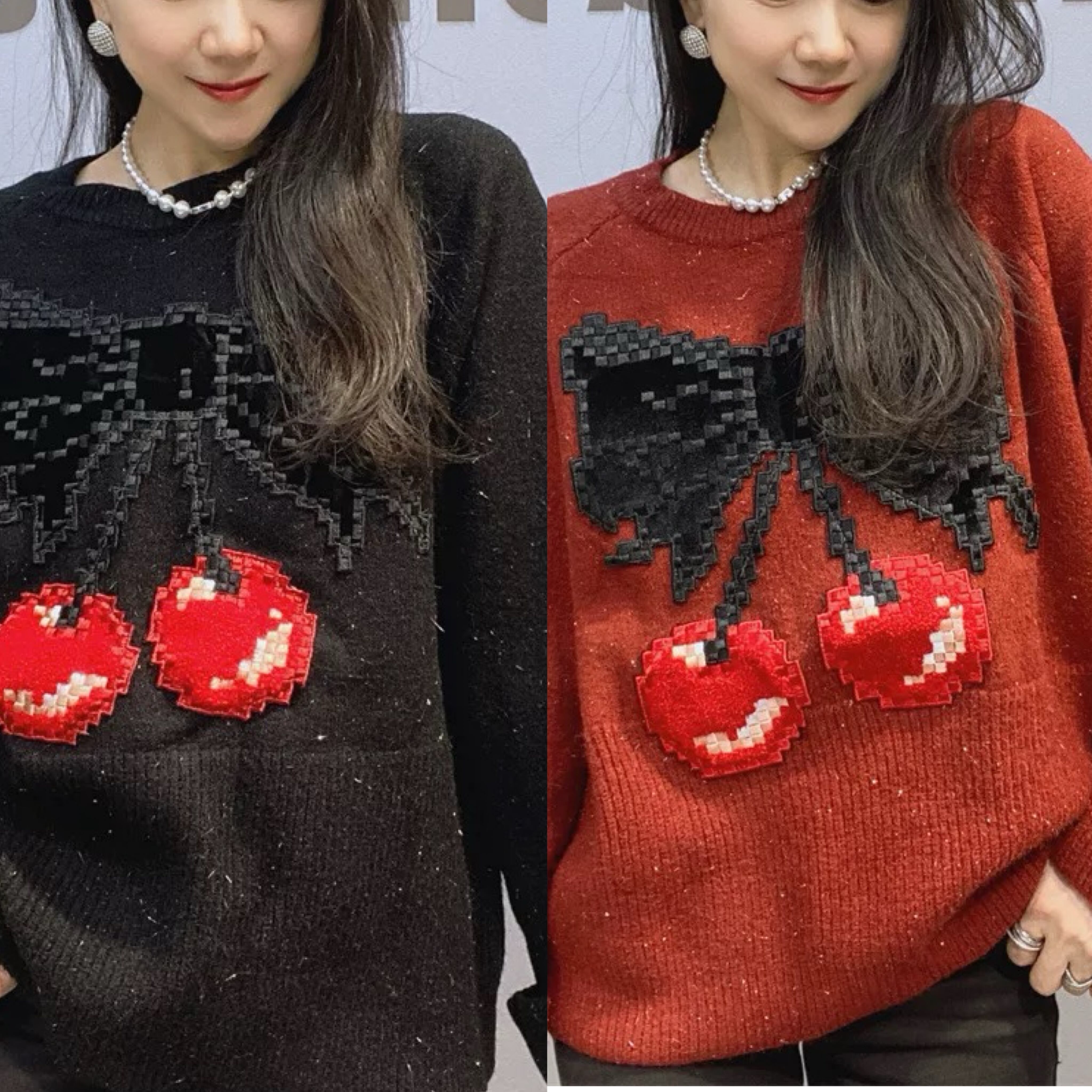 さくらんぼ ハイネック セーター 黒 赤 赤 リボン | LOVEYsmileSHOP さくらんぼ ハイネック セーター 黒 赤 赤 リボン | LOVEYsmileSHOP