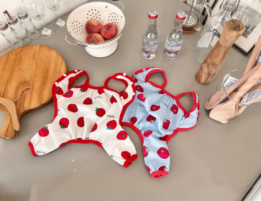 tomato all in one S ~ XL 2color / 犬服 新作 夏 袖なし 可愛い犬の服 ドッグウェア オールインワン  ペット ワンコ服 小型犬 中型犬 猫 ロンパース tsu45