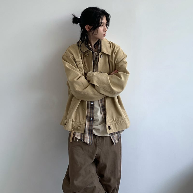 jiwuusベージュ系デザイン感ワークジャケット【M0059】 | mblueshop jiwuusベージュ系デザイン感ワークジャケット【M0059】 | mblueshop