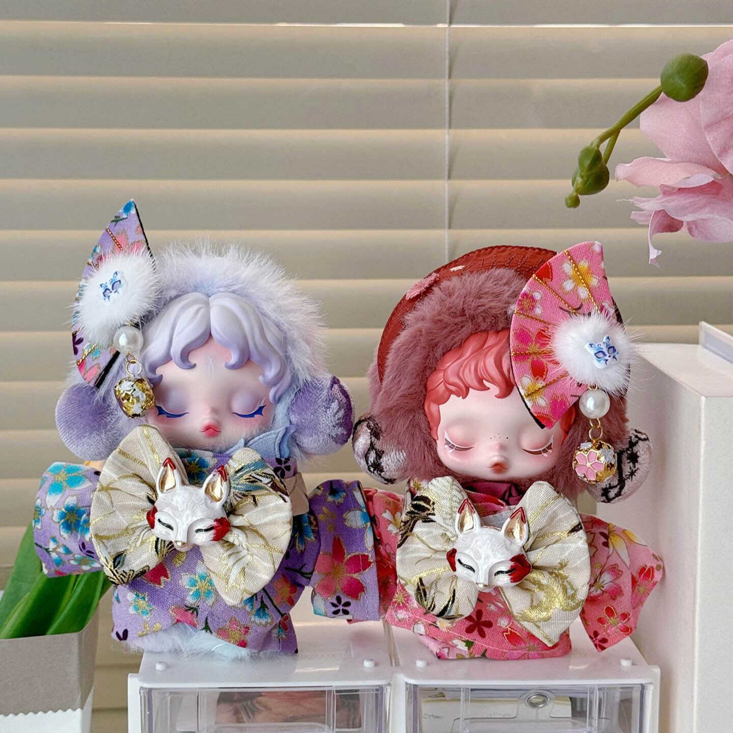 SKULLPANDA対応 桜柄 着物+髪飾り+帯 スカルパンダ ぬいぐるみ 着せ