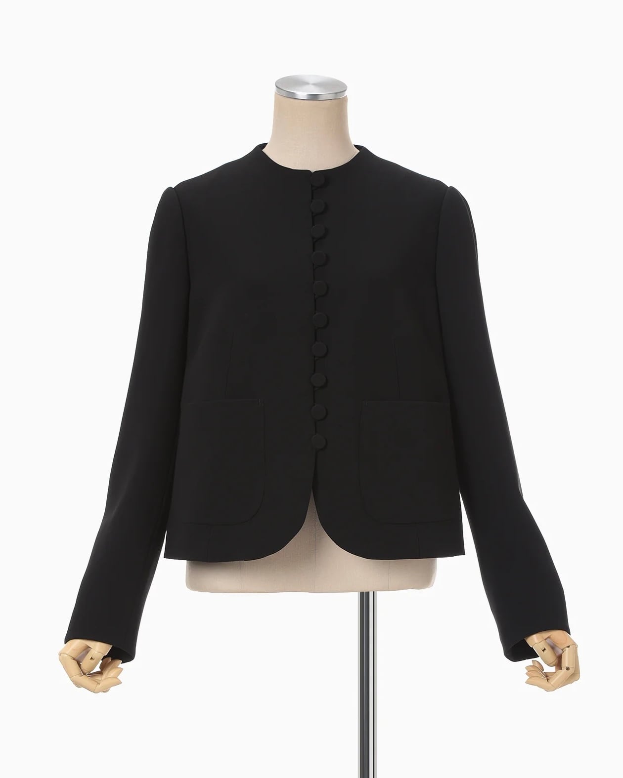 Mame Kurogouchi】Acetate Polyester Collarless Short Jacket / black