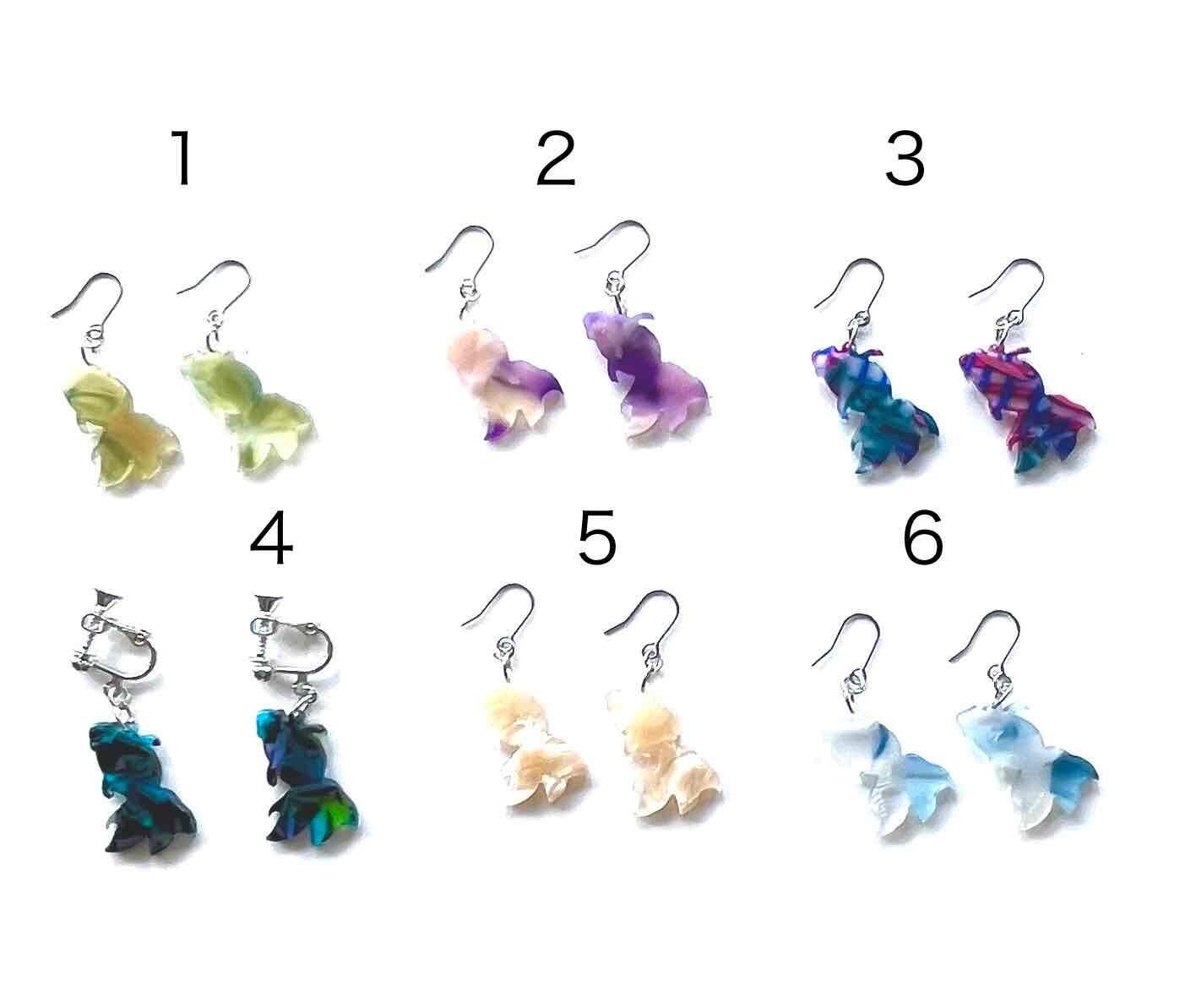 476】金魚のイヤリング／ピアス 特集掲載タティングレースの金魚ピアス