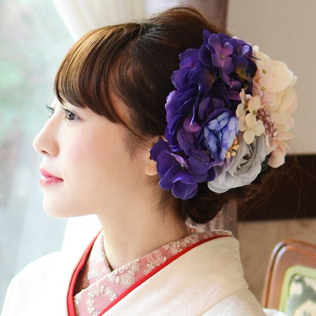 髪飾り 和装 紫陽花コサージュのヘッドドレス Fc139 結婚式 成人式 Cha Cha 和の髪飾り専門店