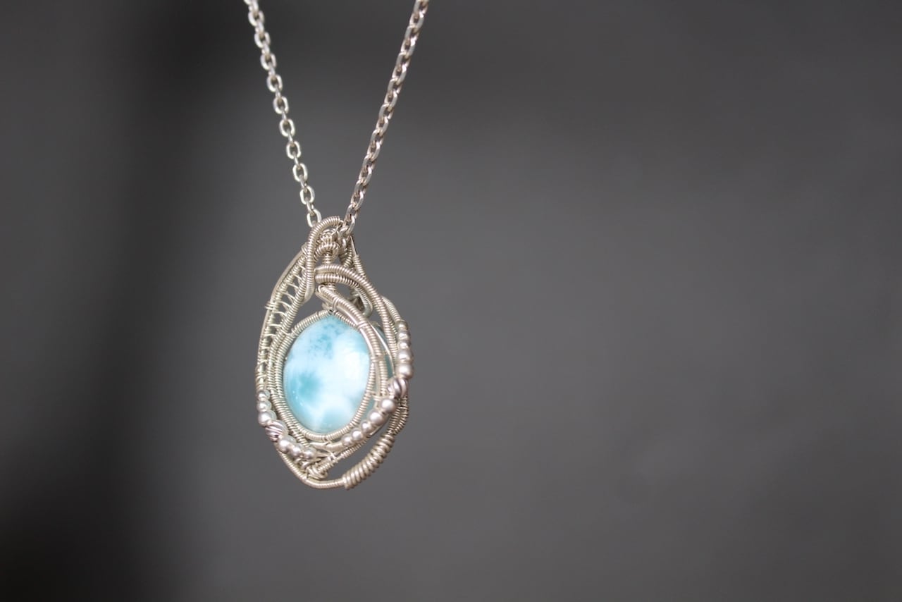 Larimar silver925 wire wrapping pendant