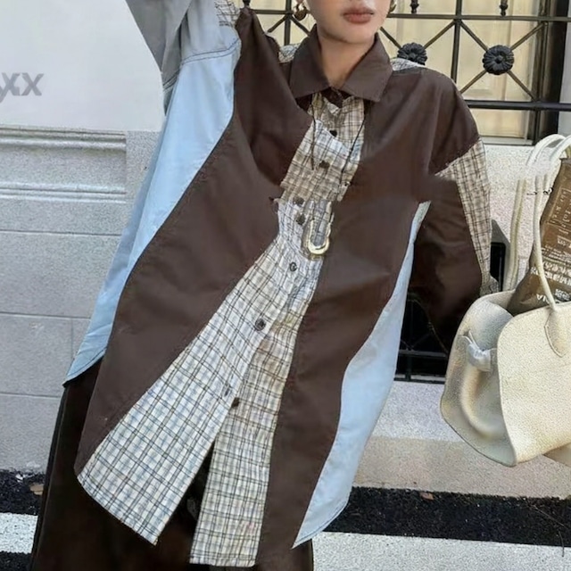 patchwork oversized shirt 10963