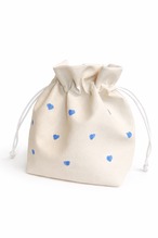 ハート刺繍巾着バック(ショルダーチェーンつき)