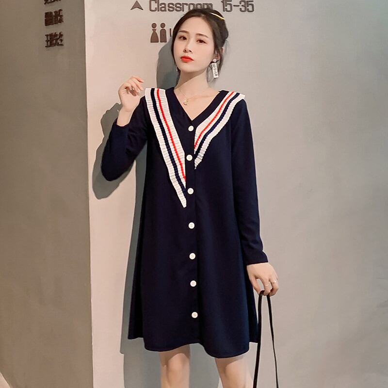 【新作】【送料無料】 2113＃マタニティドレス春秋長袖イージーマッチングルーズスタイリッシュAラインドレス妊婦ママドレス ロング スプリング 春物 オータム 秋物 AL expec375910407055