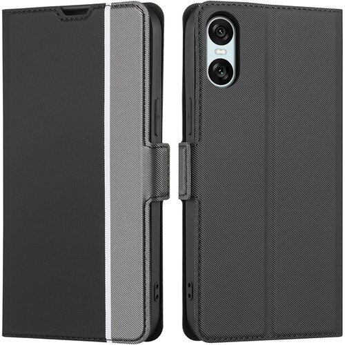 適用 Xperia 10 VI ケース 手帳型 薄型ケース エクスペリア 10 VI SOG14 A402SO XQ-ES44 ケースカバー Xperia 10 6 スマホケース エクスペリア10VI SO-52E 手帳ケース Xperia10VI 携帯カバー BonwFzin 軽量 薄い 炭素繊維調 PU レザー マグネット 手帳 カードケース カード収納 2色組合 グレー + ブラック 2552