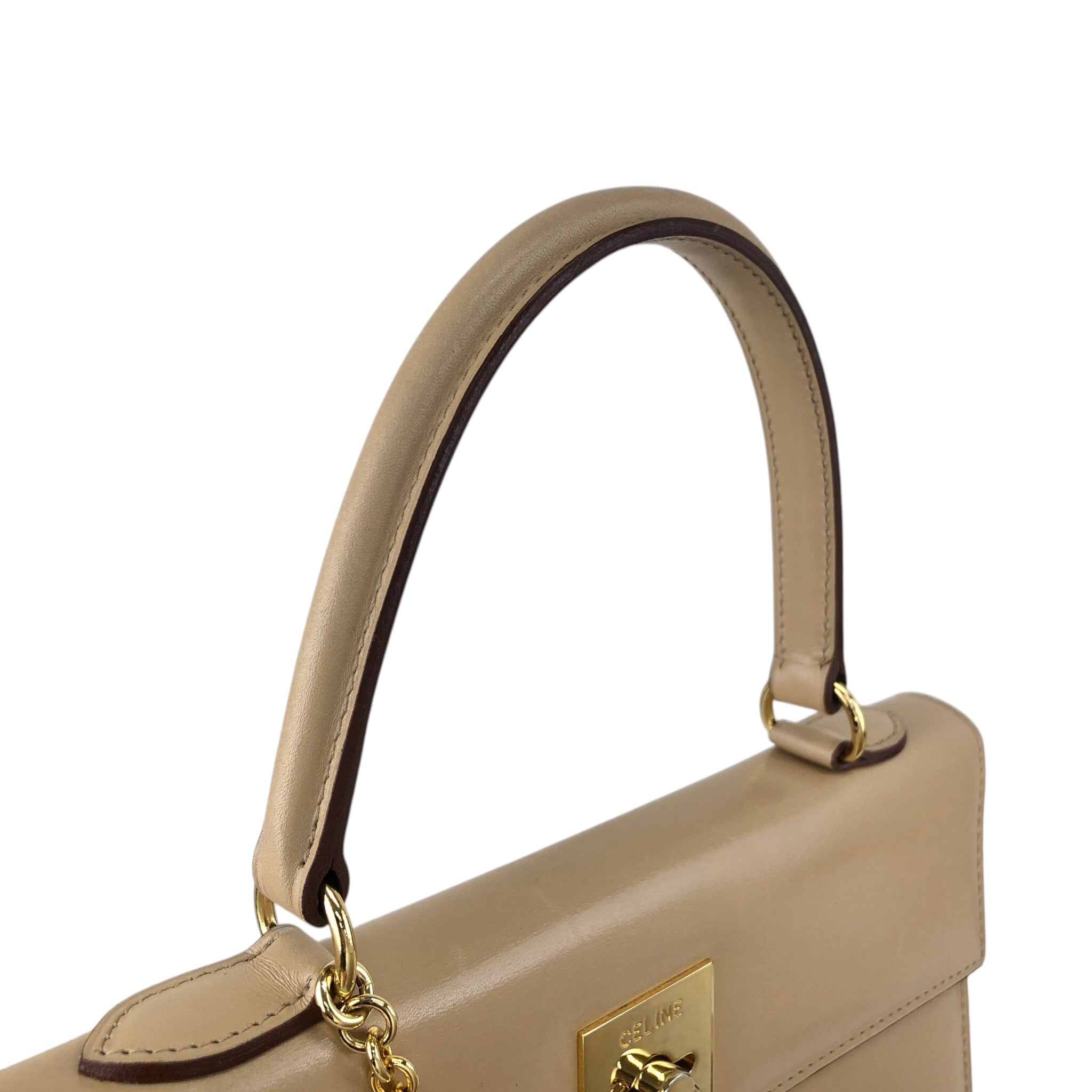 CELINE セリーヌ ハンドバッグ ベージュ ガンチーニ レザー vintage