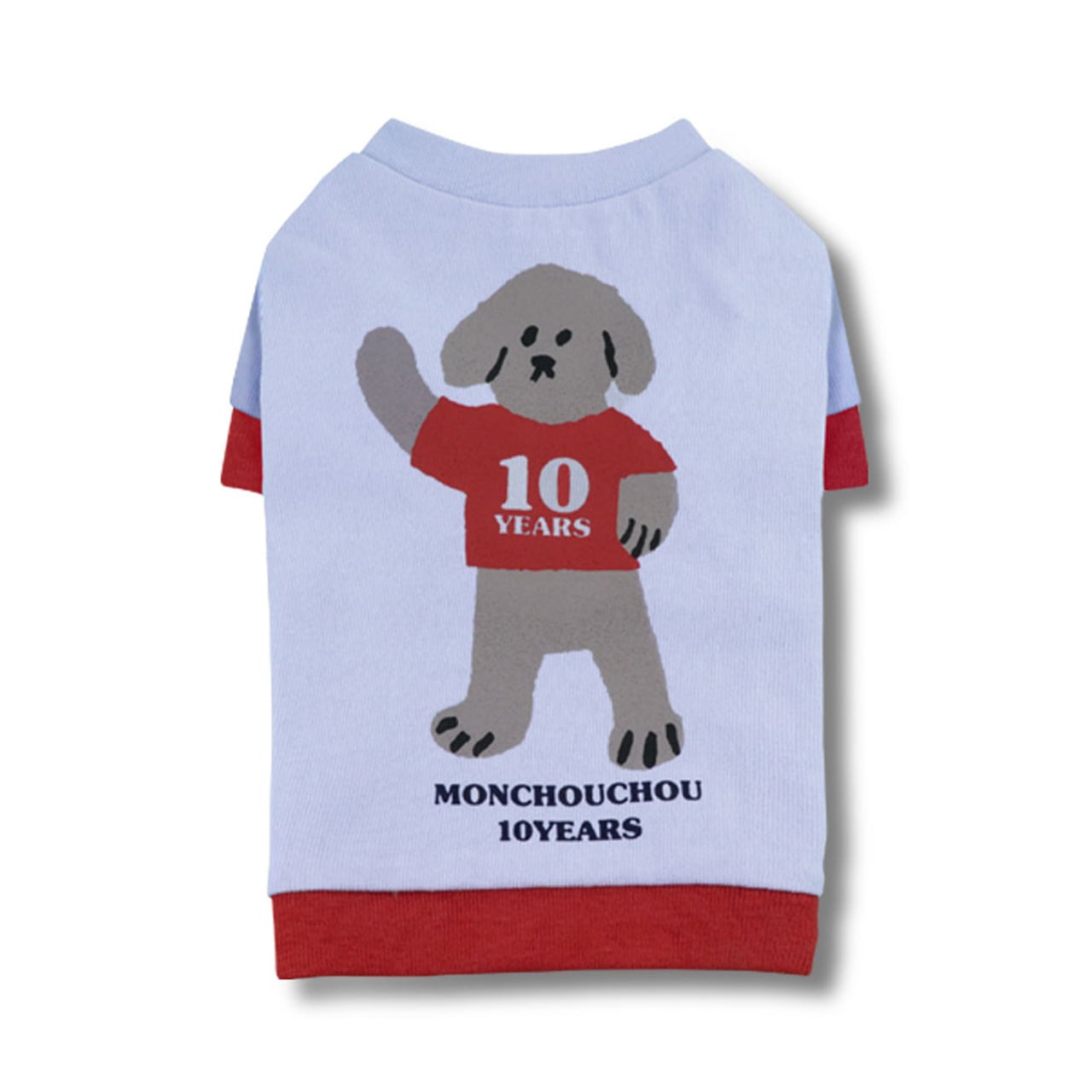 TEN YEARS YOUNG DOG Sleeve T-shirt-Light Blue / monchouchou