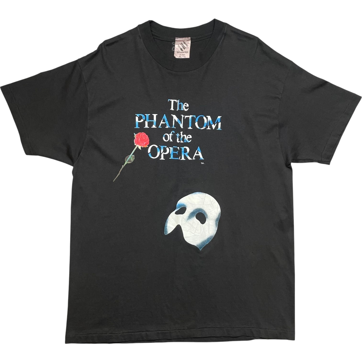 《XL》MILLENITEX ミレニテックス オペラ座の怪人 Tシャツ フロントプリント シングルステッチ ブラック USA製 90年代 vintage no.10232