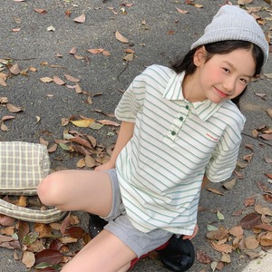 夏韓国風ボーダーポロシャツ