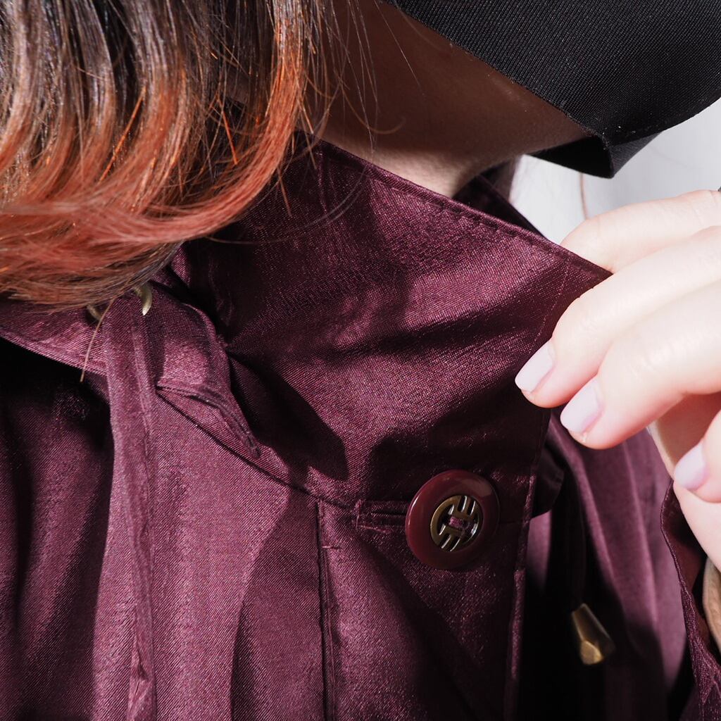 Dull Shining Bordeaux color Deformation Design long coat(made in Belarus)