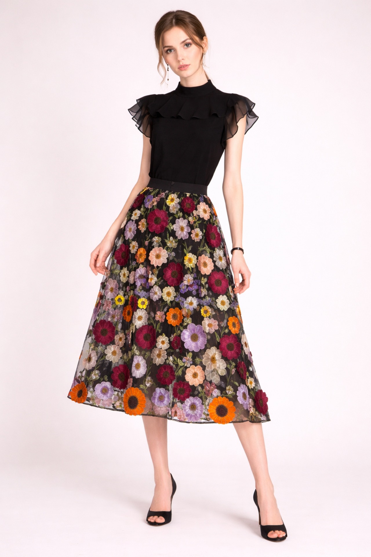 Best Hit ブラウス&ブラッシュ・ペタル　フラワー刺繍スカートセット　M25213