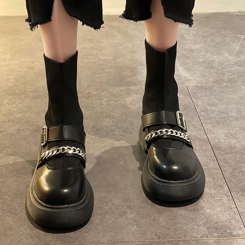 ストレッチブーツスプリングオータムスタイルセット 薄手ショート 靴 シューズ エラスティック 伸縮 春物 秋物 ラウンドトー 部族の婦人靴46548154808