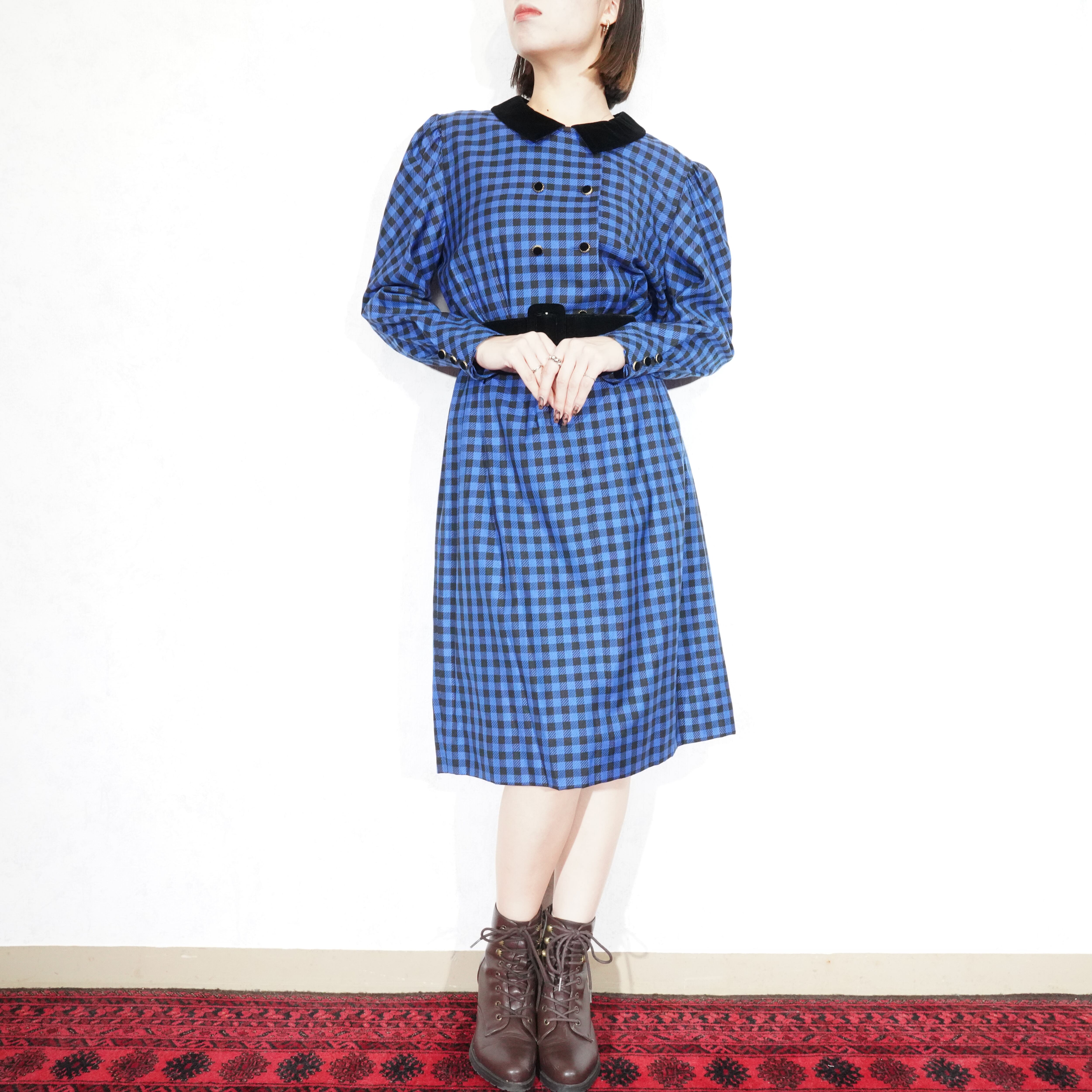 RETRO VINTAGE Chalet Blanc VELOUR COLLAR CHECK PATTERNED WOOL ONE ...
