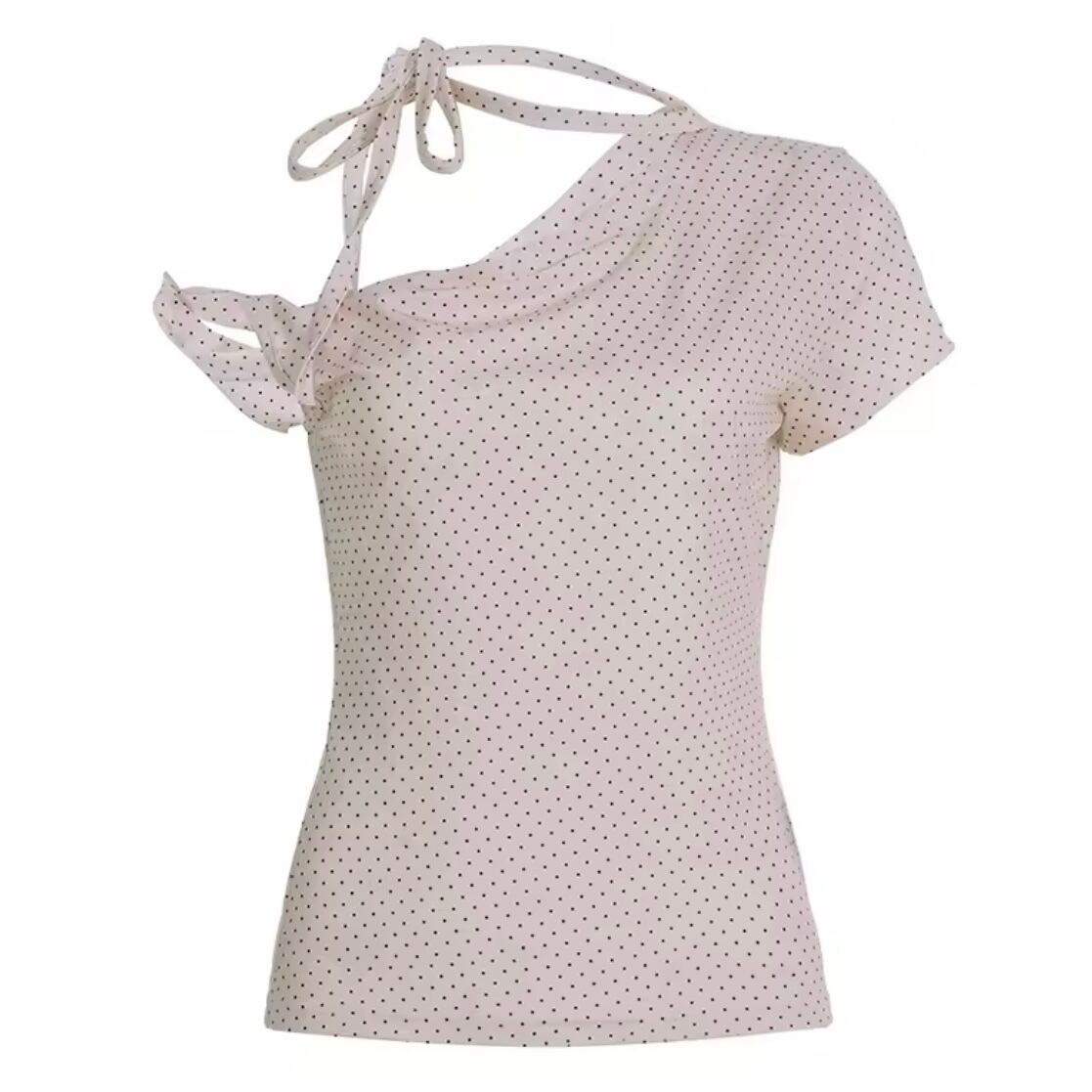 polka dot ribbon one shoulder tops