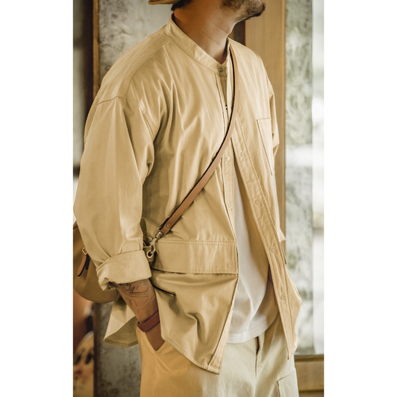 Band Collar Long Sleeve Shirt ◇2color H0173