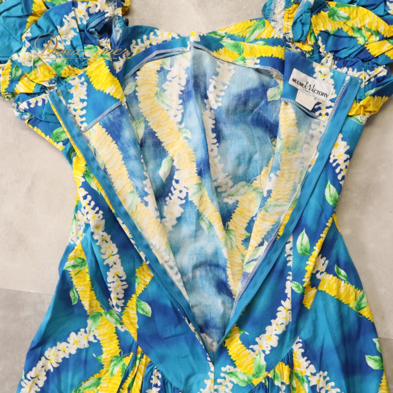 フラダンス 衣装 T&L MUUMUU FACTORY ムームーファクトリー ワンピース ドレス ブルー系 花柄 植物柄 ハワイアンプリント ハワイアン アロハ フラ ダンス レッスン 練習 ハワイアンダンス 青 水色 黄 緑 白 イエロー系 ホワイト系 グリーン系 華やか 鮮やか さわやか かわいい おしゃれ