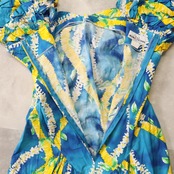 フラダンス 衣装 T&L MUUMUU FACTORY ムームーファクトリー ワンピース ドレス ブルー系 花柄 植物柄 ハワイアンプリント ハワイアン アロハ フラ ダンス レッスン 練習 ハワイアンダンス 青 水色 黄 緑 白 イエロー系 ホワイト系 グリーン系 華やか 鮮やか さわやか かわいい おしゃれ