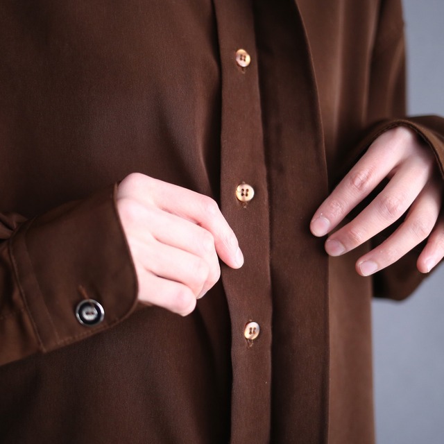 "刺繍" grid pattern fly-front minimal design loose band-collar shirt