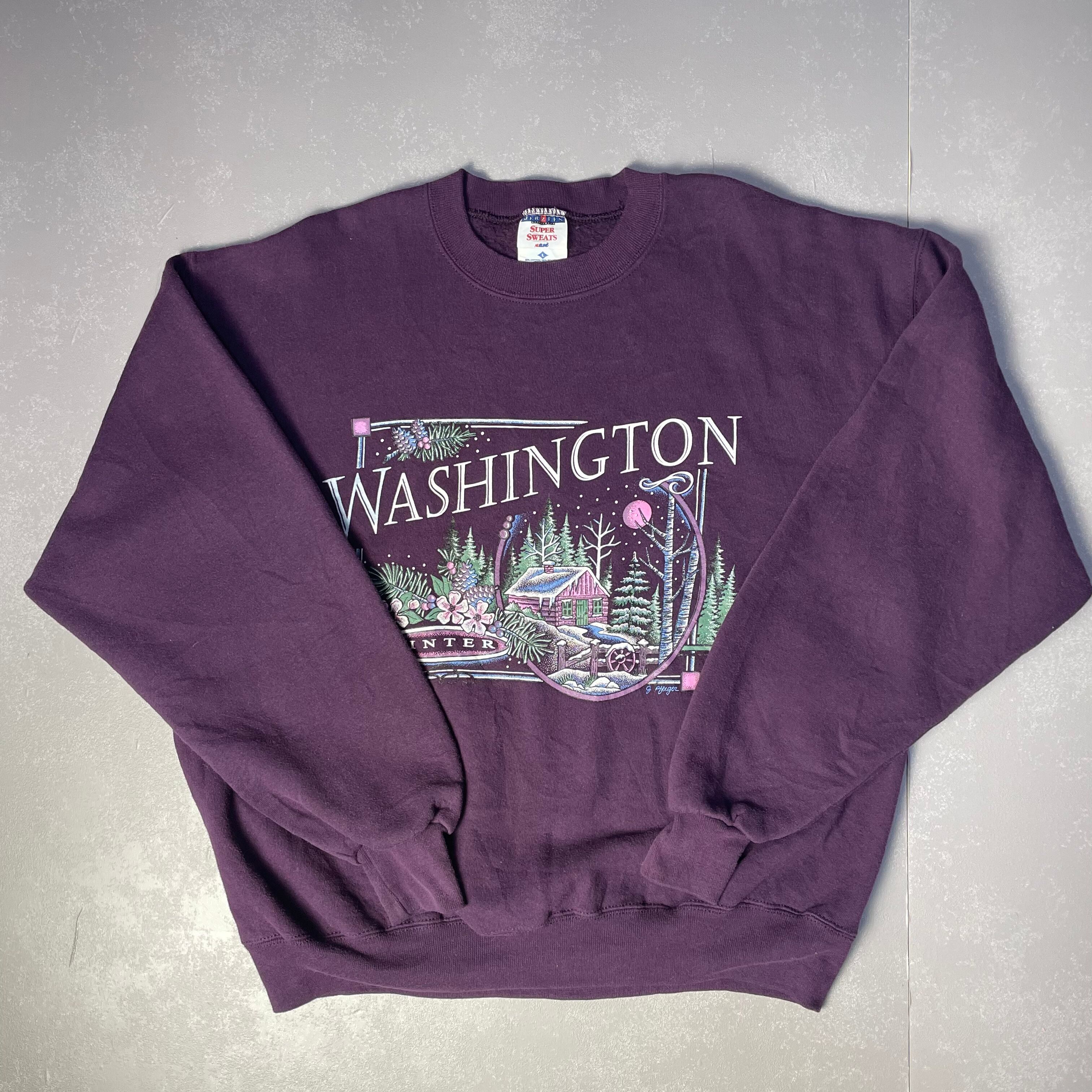 90年代 USA製 ビンテージ プリント スウェット メンズL 古着 90s ヴィンテージ トレーナー パープル 紫【スウェット】