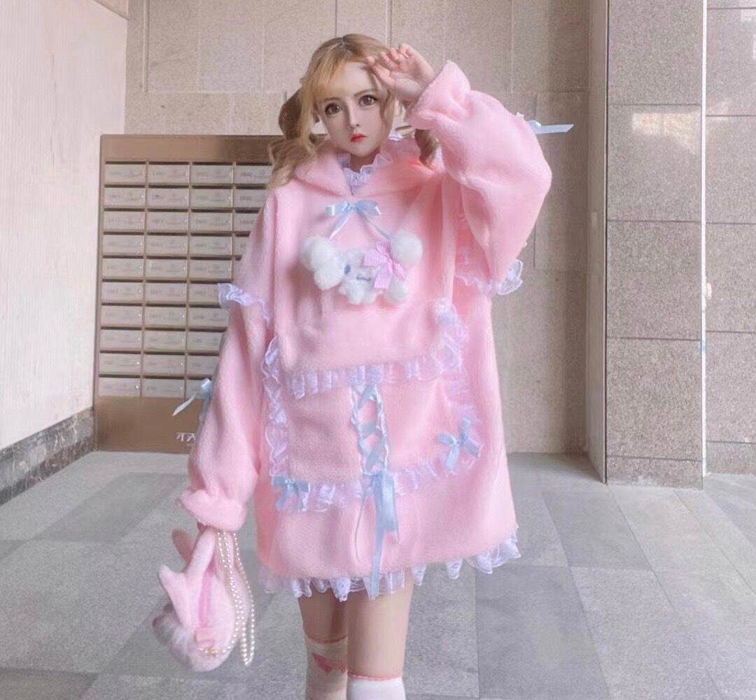 フリース ワンピース ピンク 紫 ルームウェア パーカー スウェット