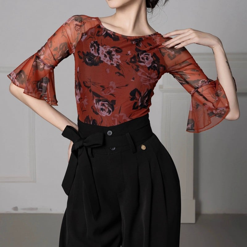 ウィスパー・シアー フレアスリーブトップス(レオタードタイプ) ds0740