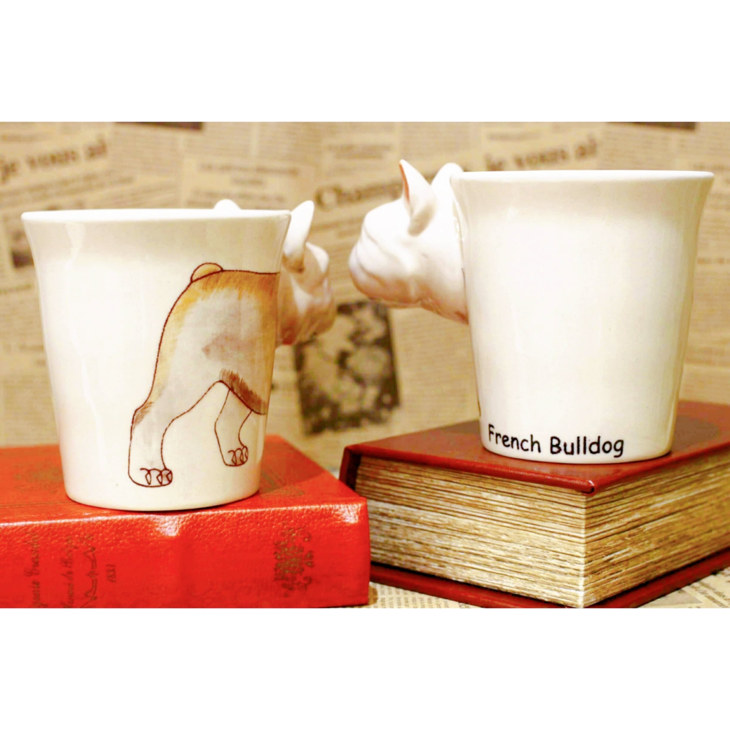 犬のはみ出し顔のマグカップ（フレンチブルドック）【電子レンジ/食洗