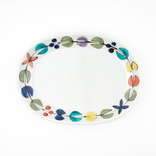 徳永遊心 色絵花繋ぎ 楕円皿