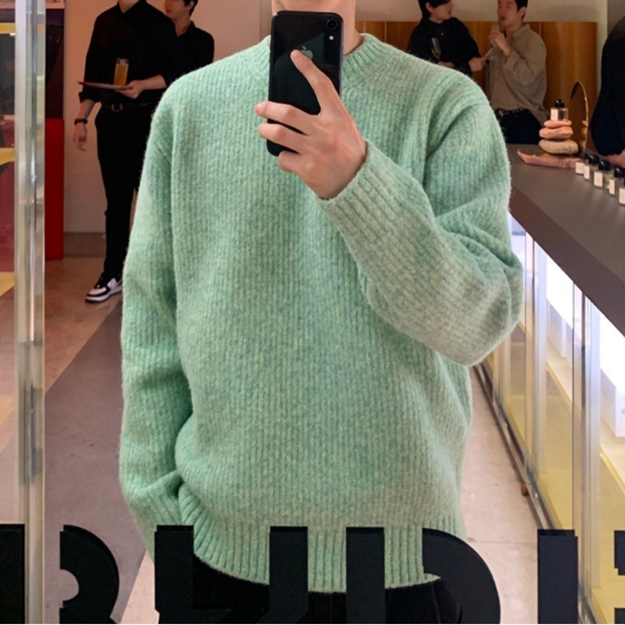 ミックスカラーラウンドネックニット　1152