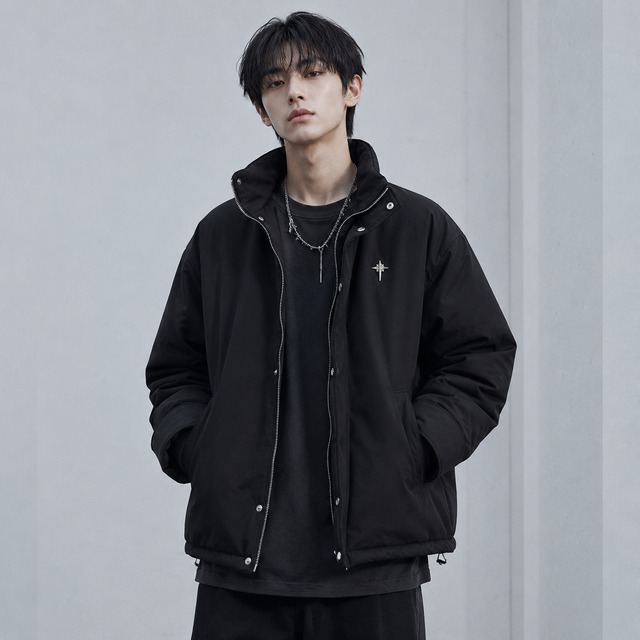 Textured Stand Up Collar Jacket 0002