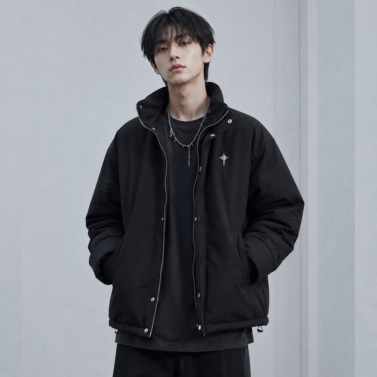Textured Stand Up Collar Jacket 0002
