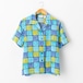 Block Pattern Short Sleeve Shirt Light Blue