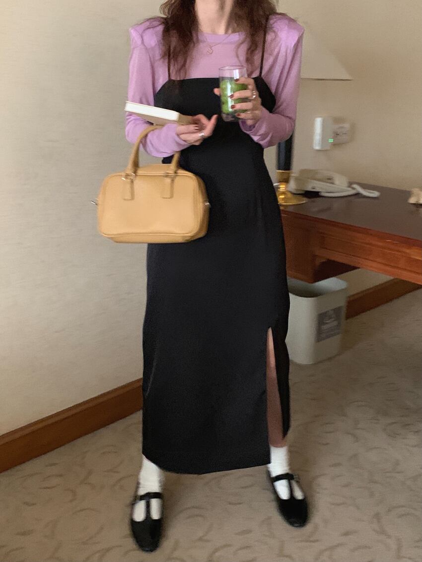 Tシャツ ベルト ブラックドレス ロング ハーネス パープル ビッグFスモールZ韓国58933872284