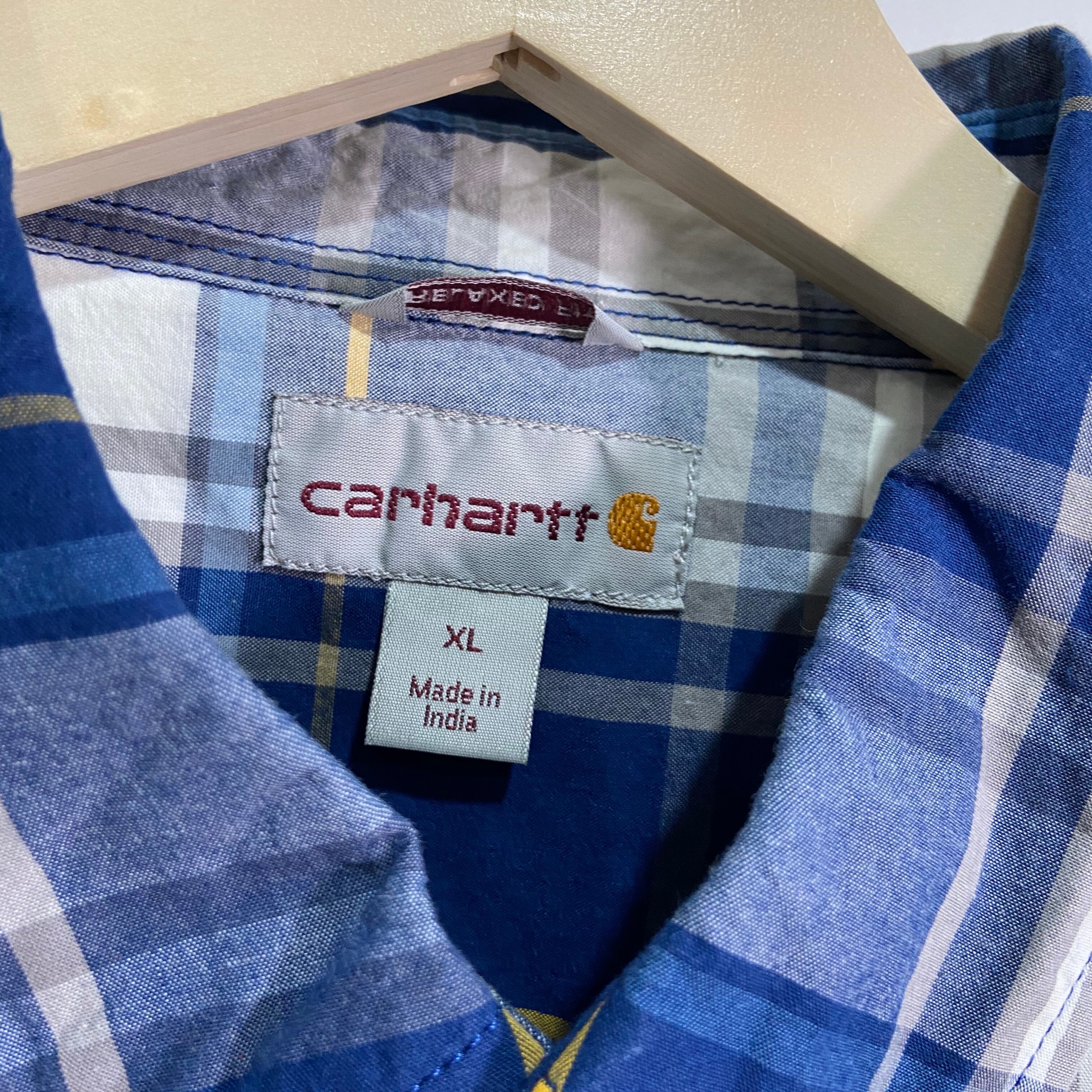 【G474】Carhartt 半袖ボタンダウンシャツ【2XL】ブルー系