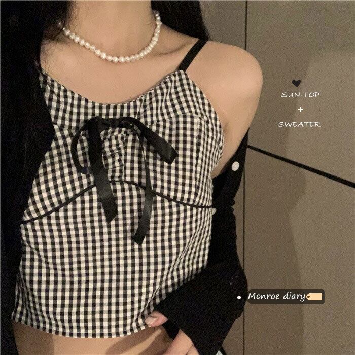 格子柄スリムショートサマートップス 夏物 モンロー37379346720