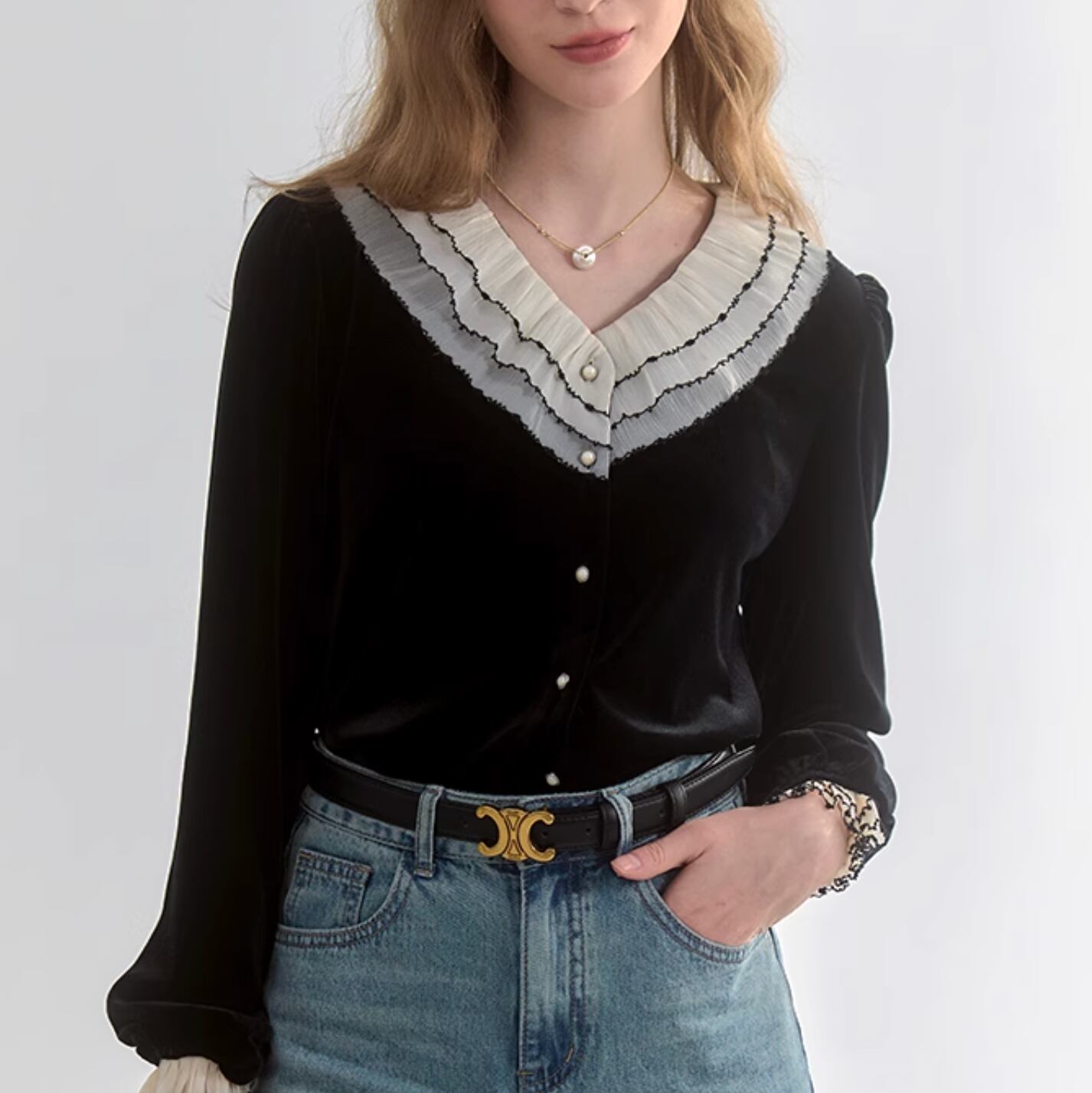 French Black V-neck Shirt