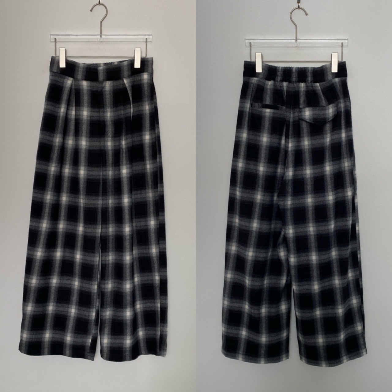 Double pleated ombre check PT/black