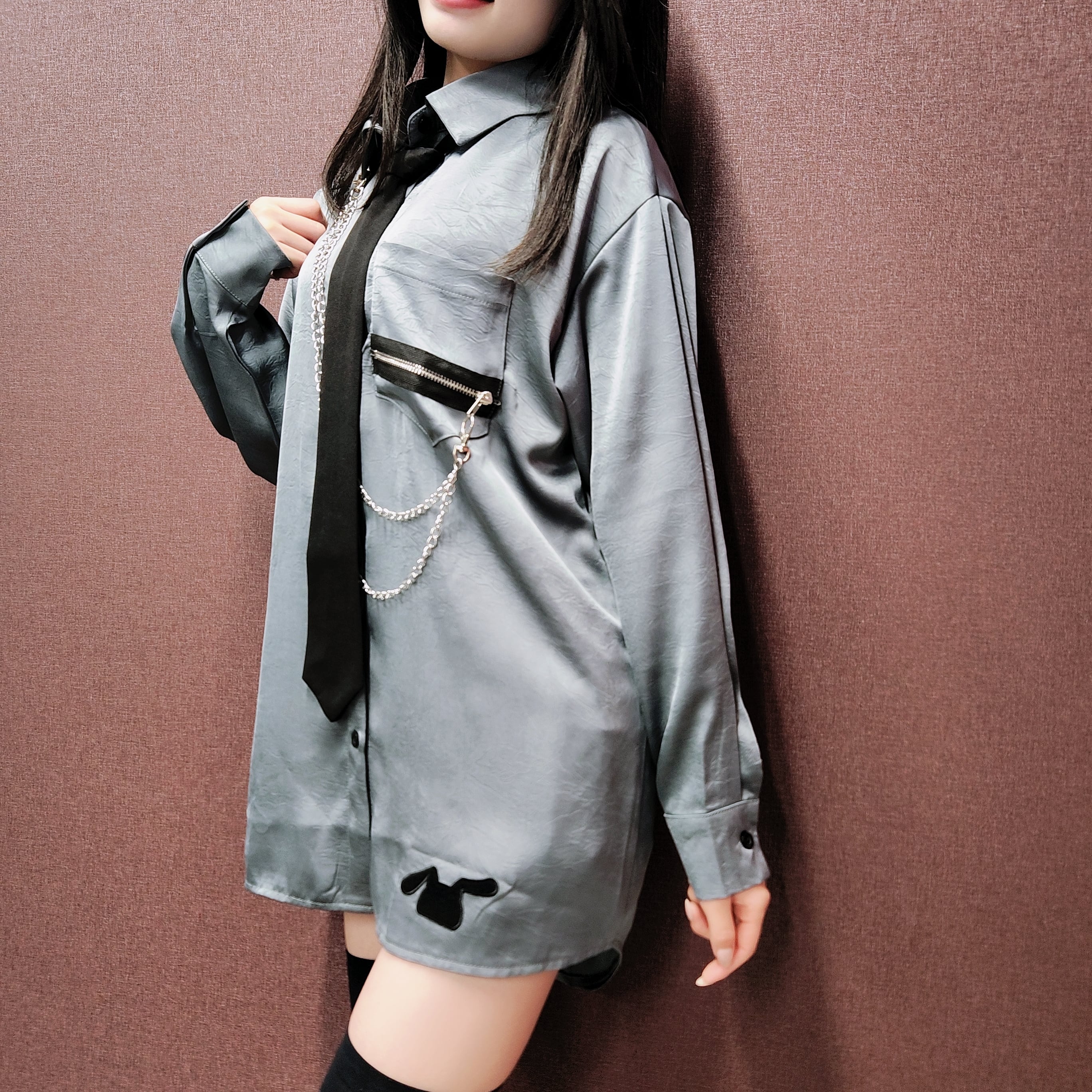 WRINKLE ZIP×CHAIN SHIRT【SMOKY COLOR】 | NIER CLOTHING