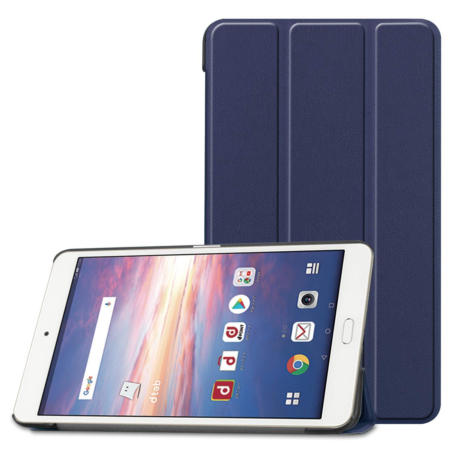 【PCATEC】 NTT docomo dtab Compact d-02kタブレット専用ケース マグネット開閉式 スタンド機能付き 三つ折 カバー 薄型 軽量型 スタンド機能 Compact d-02K PUレザーケース (ネイビーブルー)