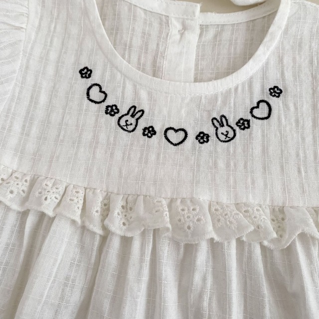【セット】うさぎ刺繍フリル半袖ロンパース帽子セット - 10