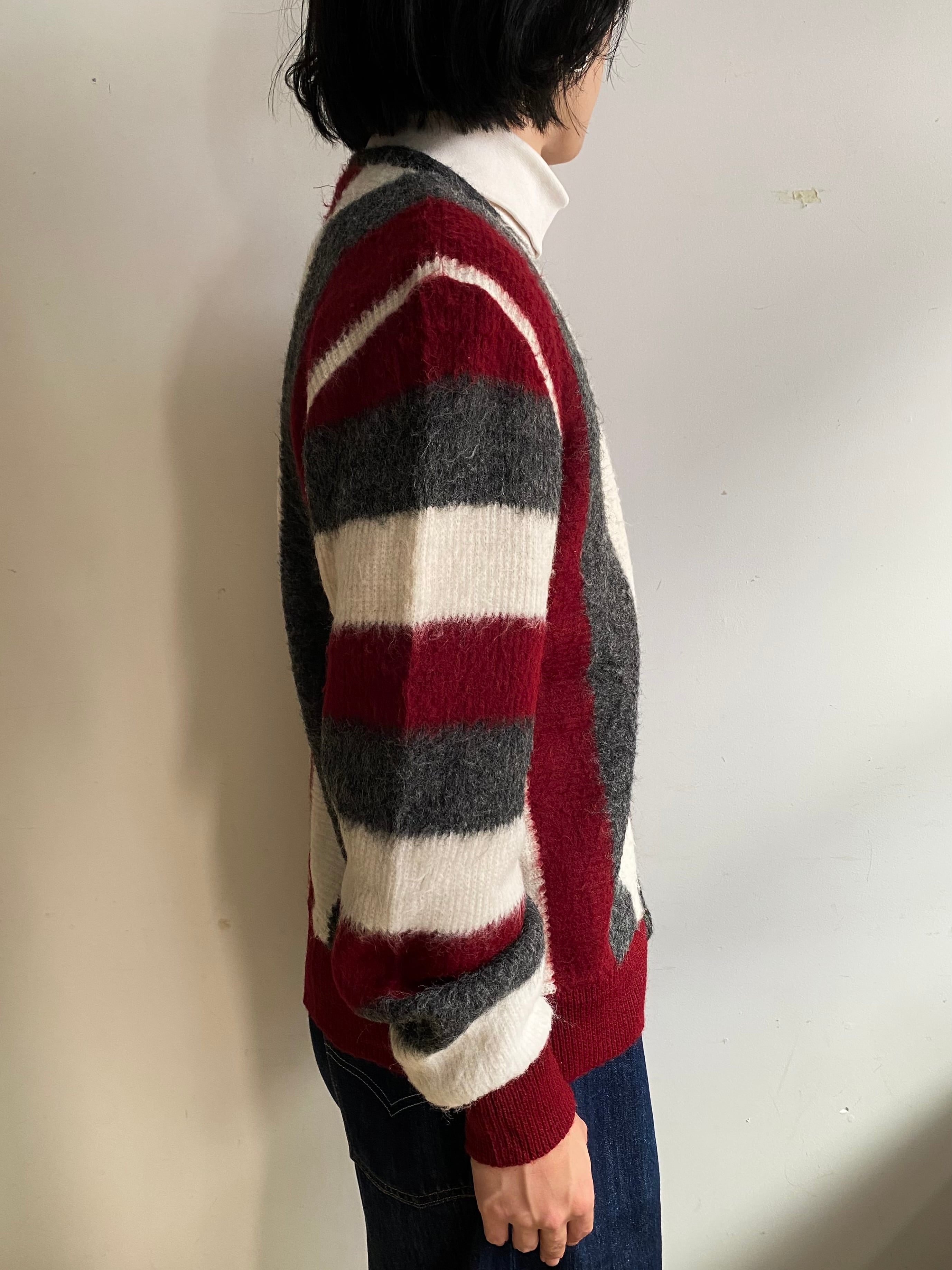 60s BRENT MONTGOMERY WARD SHAGGY KNIT ZIP UP STRIPE CARDIGAN