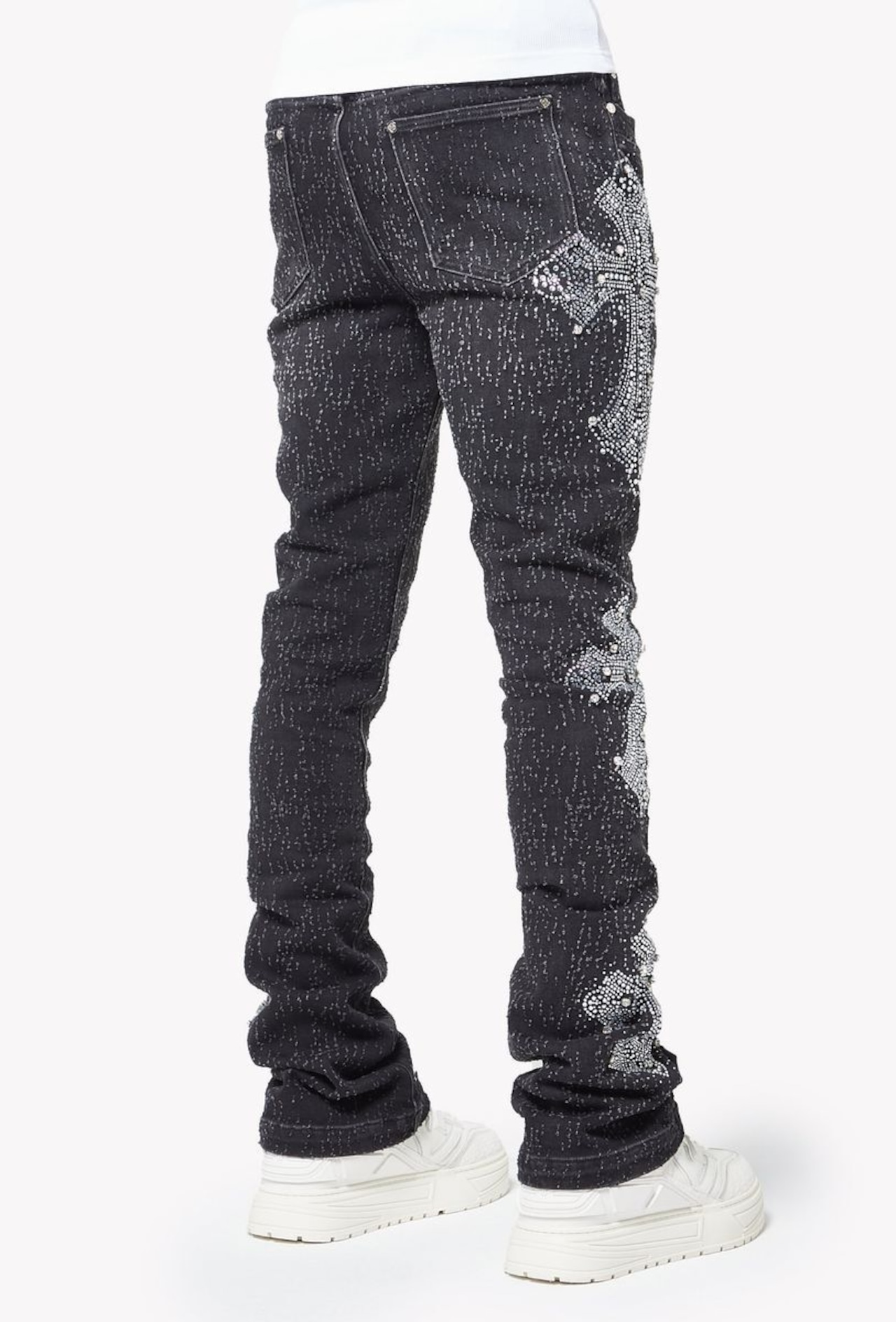 GUAPI / obsidian black distressed cross denim