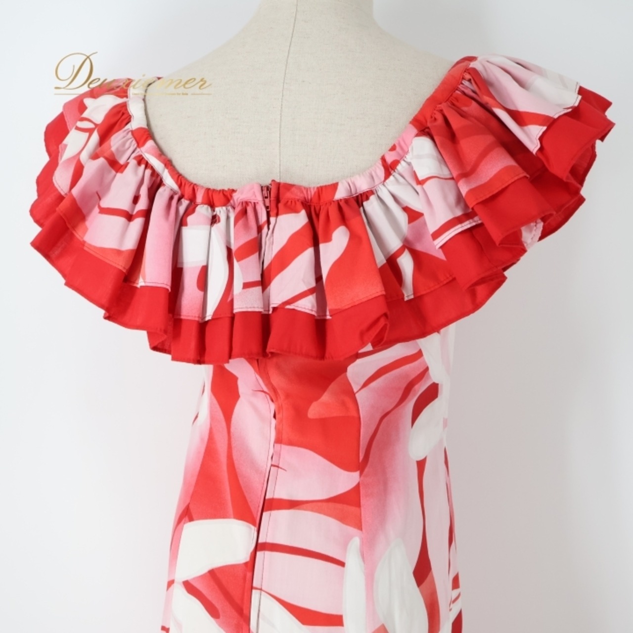 フラダンス 衣装 ワンピース ドレス レッド系 PukalanuFashion ハワイ製 ティアレ柄 モンステラ柄 ハワイアンプリント グラデーション アロハ フラ ダンス レッスン 練習 フリル 花柄 植物柄 華やか 鮮やか かわいい おしゃれ ホワイト系 赤 白 レディス ファッション 夏物 リゾート スタイル スカート 大人 ティアレ モンステラ おしゃれ着 アロハシャツ ハワイアンスタイル フリルデザイン パーティー